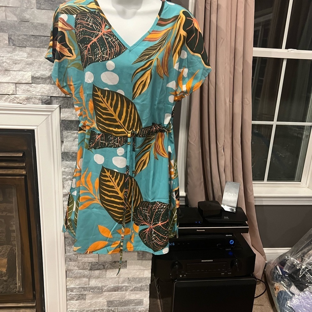 Blue Time Women’s Floral Print Drawstring Dress / Swim Cover-Up – Size S (NWT) - Picture 3 of 5